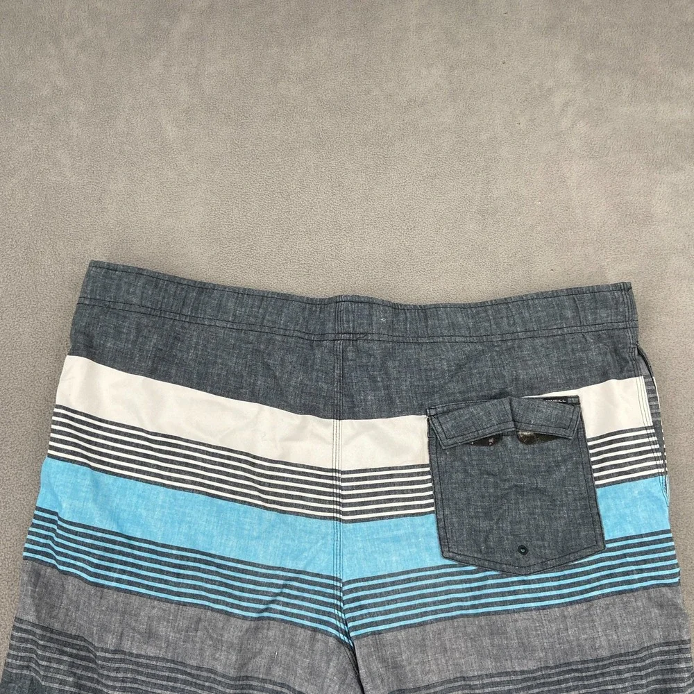 O'Neill Hyperfreak Board Shorts Men XL Blue Gray Striped Mesh Lined Swim Surfing